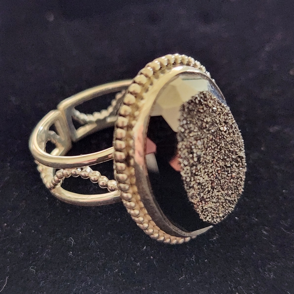 Black Drusy In 925 Silver Setting. Size 11